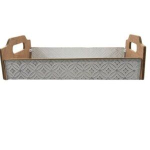 Wood and Metal Serving Tray with Mosaic Pattern on Sides